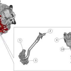 Componentes del motor Mercedes-Benz, incluyendo el colector de admisión resaltado en rojo, relacionado con el código de error DTC P200A21.