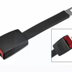Extensor de cinturón de seguridad negro con hebilla y lengüeta metálica. Ideal para desmontar anclaje cinturón de seguridad.