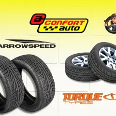 Neumáticos de varias marcas: ARROWSPEED, TORQUE TYRES y CONFORT AUTO.