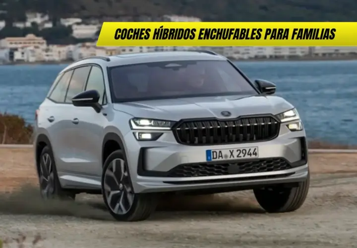 Un coche familiar plateado, un hibrido no enchufable, avanza por un camino de tierra junto al mar.