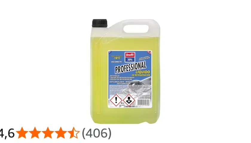 Bidón de anticongelante etilenglicol Krafft Professional 5L, ideal para proteger motores de aluminio hasta -18°C.