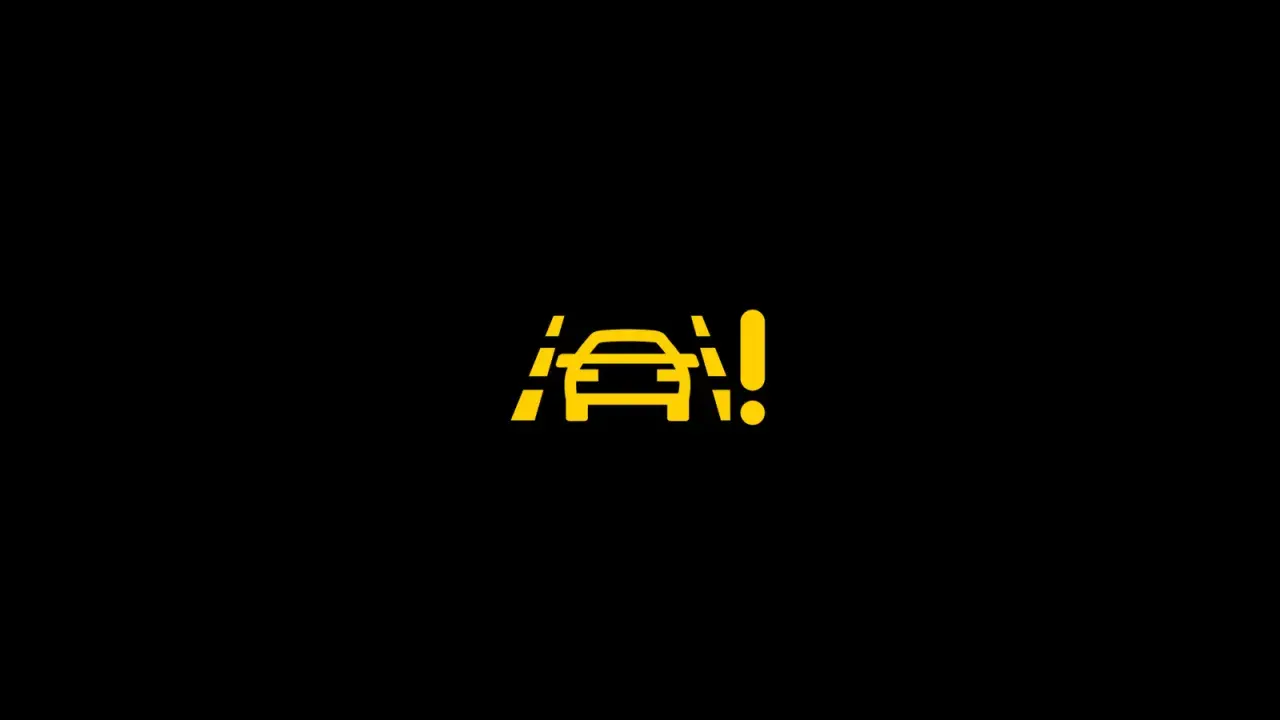 Icono de coche con líneas de carril y signo de exclamación. Indica que el **front assist no disponible**.