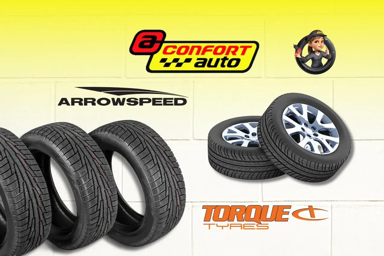 Neumáticos de varias marcas: ARROWSPEED, TORQUE TYRES y CONFORT AUTO.