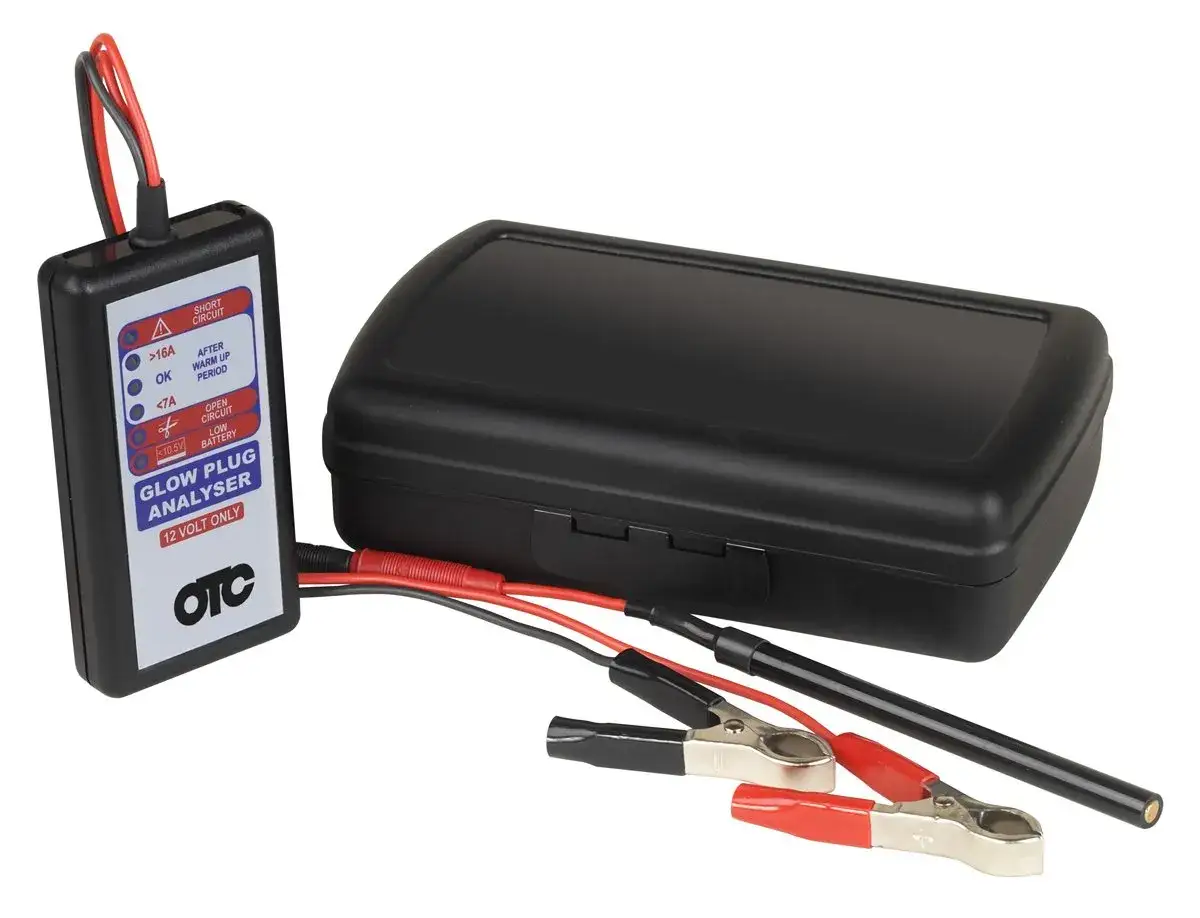 Analizador de calentadores OTC. &Uacute;til para diagnosticar DTC P0380 en Renault, detectando cortocircuitos, calentadores OK, circuitos abiertos o bater&iacute;a baja.