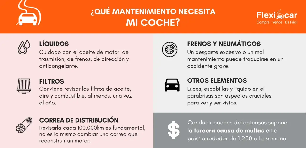 Gu&iacute;a de mantenimiento coche gasolina: l&iacute;quidos, filtros, correa, frenos, neum&aacute;ticos y otros elementos. &iexcl;Evita multas!
