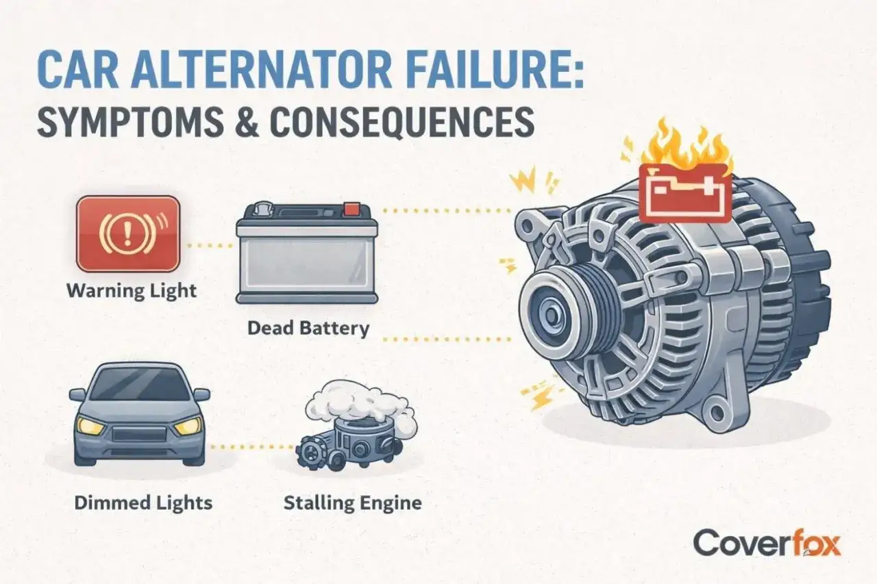 Síntomas de fallo del alternador: luz de advertencia, batería muerta, luces tenues, motor que se detiene. Averigua cuanto dura un alternador.